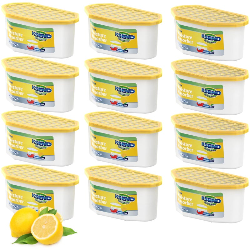 Ksend Moisture Absorbers, 12 Pack, Compact Dehumidifier for Closet, Efficient Humidity Absorber Boxes, Moisture Absorber for Closet, Odor Eliminator with Lemon Fragrance, Yellow, 6.4oz, 300ml - Image 4