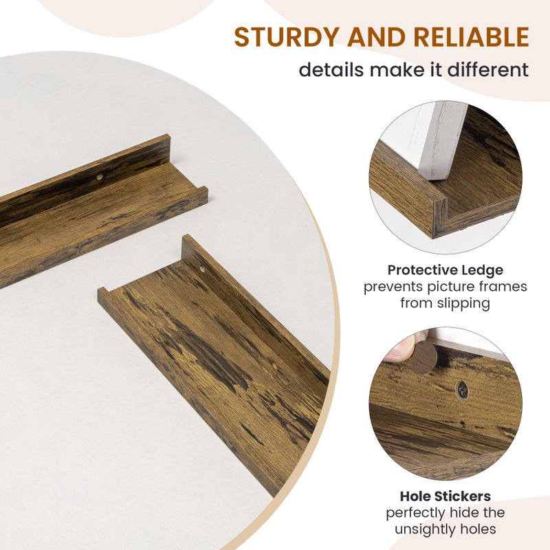 Axeman Picture Ledge Shelf, Floating Shelves for Wall Decor Set of 6, 24 inch Floating Wall Mounted Shelves, Shelves with Lip for Living Room, Bedroom, Nursery, Bathroom, Kitchen, Rustic Brown - Image 4