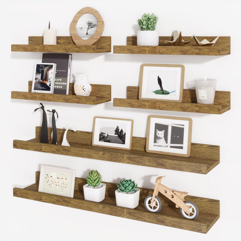 Axeman Picture Ledge Shelf, Floating Shelves for Wall Decor Set of 6, 24 inch Floating Wall Mounted Shelves, Shelves with Lip for Living Room, Bedroom, Nursery, Bathroom, Kitchen, Rustic Brown - Image 1