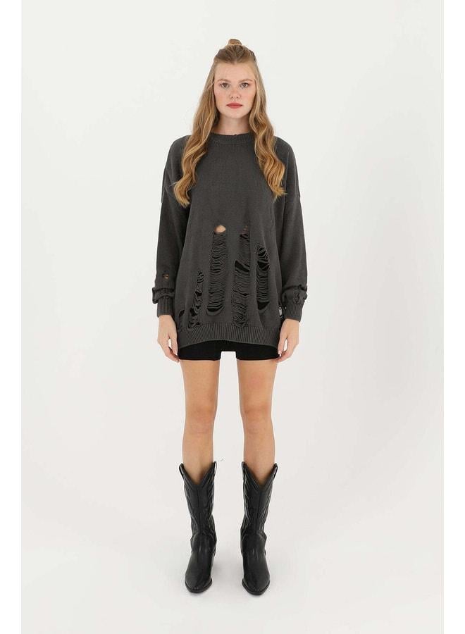 Soul Women's Torn Knit Tunic - 32034TUN - ANTHRACITE - Image 1