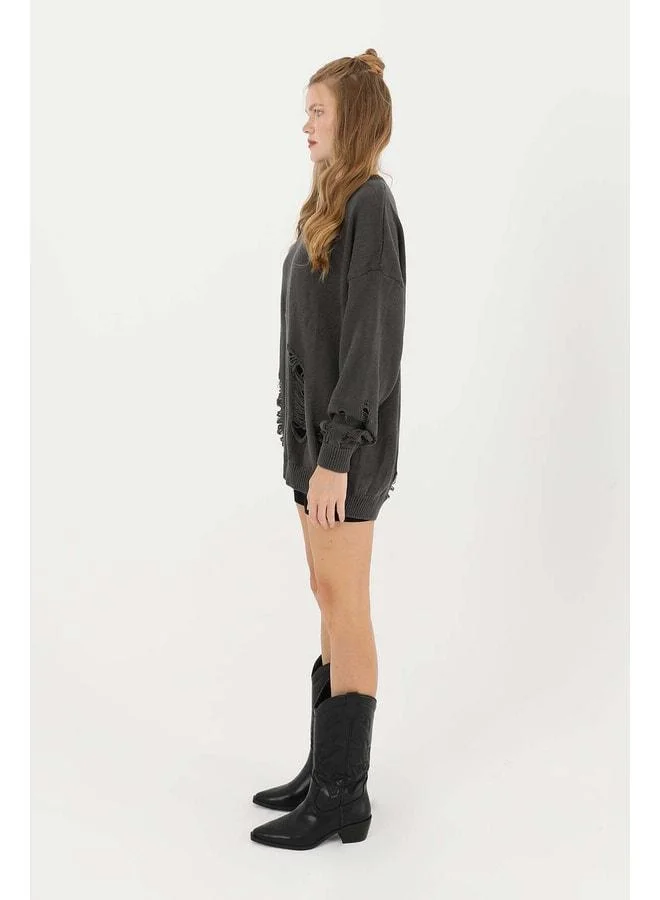 Soul Women's Torn Knit Tunic - 32034TUN - ANTHRACITE