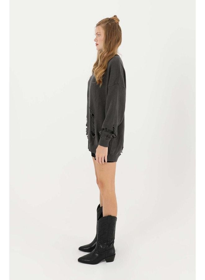 Soul Women's Torn Knit Tunic - 32034TUN - ANTHRACITE - Image 2