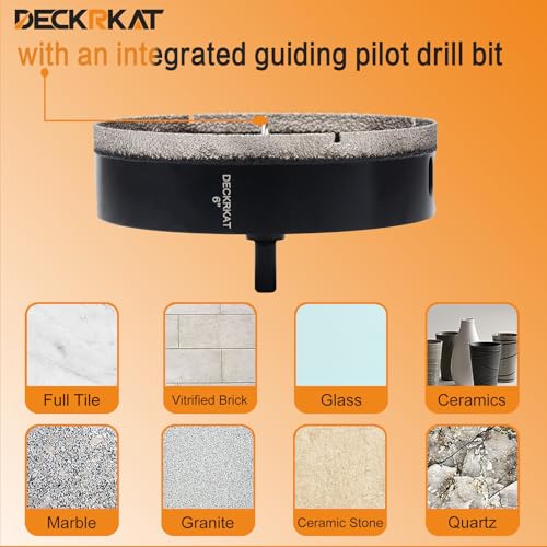 DECKRKAT 6 inch Diamond Hole-Saw Bits with Pilot Drill Bit -6" Diamond Tipped Tile Hole Saws with Guiding Bit Accurate Drilling for Porcelain Tile Ceramic Pottery Granite Stone Glass Bottles 152mm. - Image 4