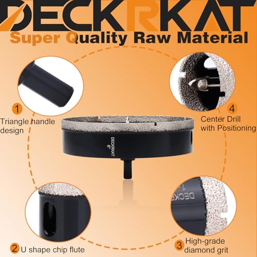 DECKRKAT 6 inch Diamond Hole-Saw Bits with Pilot Drill Bit -6" Diamond Tipped Tile Hole Saws with Guiding Bit Accurate Drilling for Porcelain Tile Ceramic Pottery Granite Stone Glass Bottles 152mm. - Image 5
