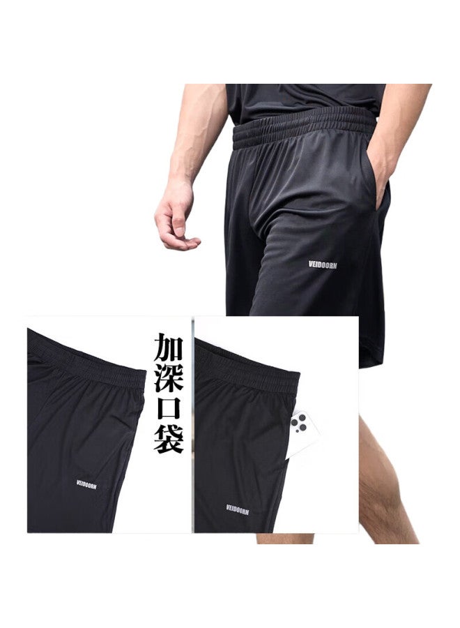 VEIDOORN Sports Ice Silk Set For Men, Basketball Fitness Wear, Summer Short-Sleeve Shorts, Quick-Dry Running Suit, Casual Two-Piece, Black, Xxl - Image 3