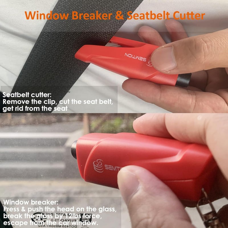 SEMTION Window Breaker Seatbelt Cutter with Keychain Gift Ideas for Families, Pack of 2 (Red-Red) - Image 1