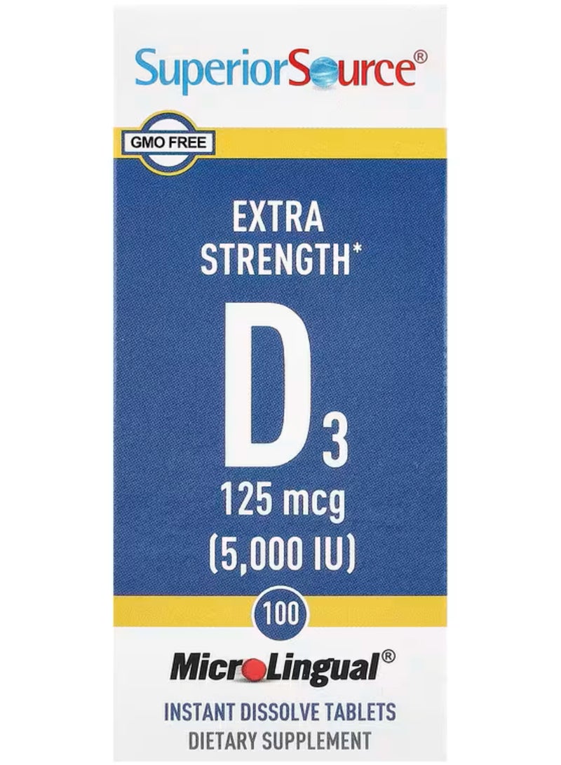 سوبيريور سورس‏, فيتامين د 3 ، قوة مضاعفة ، 125 مكجم (5،000 وحدة دولية) ، 100 قرص MicroLingual® سريع الذوبان - Image 1