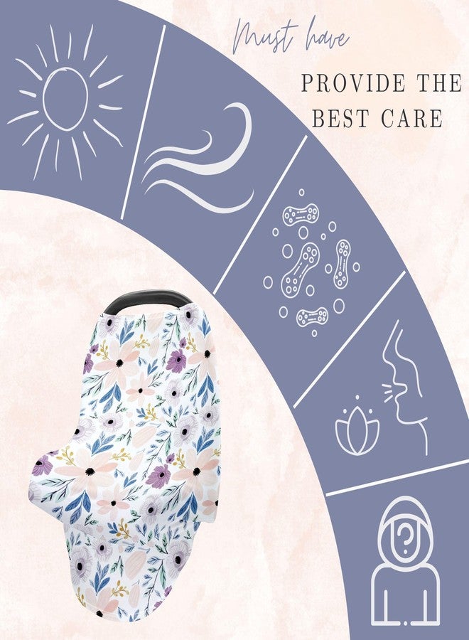 Vollmic Car Seat Cover Nursing Breastfeeding Cover for Privacy Floral Print Carseat Canopy for Girls (Purple) - Image 2