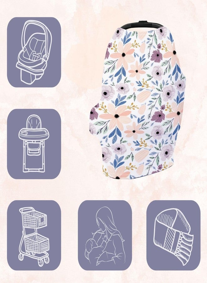 Vollmic Car Seat Cover Nursing Breastfeeding Cover for Privacy Floral Print Carseat Canopy for Girls (Purple) - Image 4