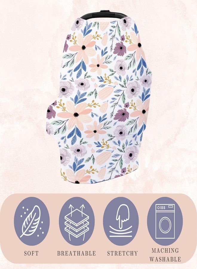 Vollmic Car Seat Cover Nursing Breastfeeding Cover for Privacy Floral Print Carseat Canopy for Girls (Purple) - Image 3
