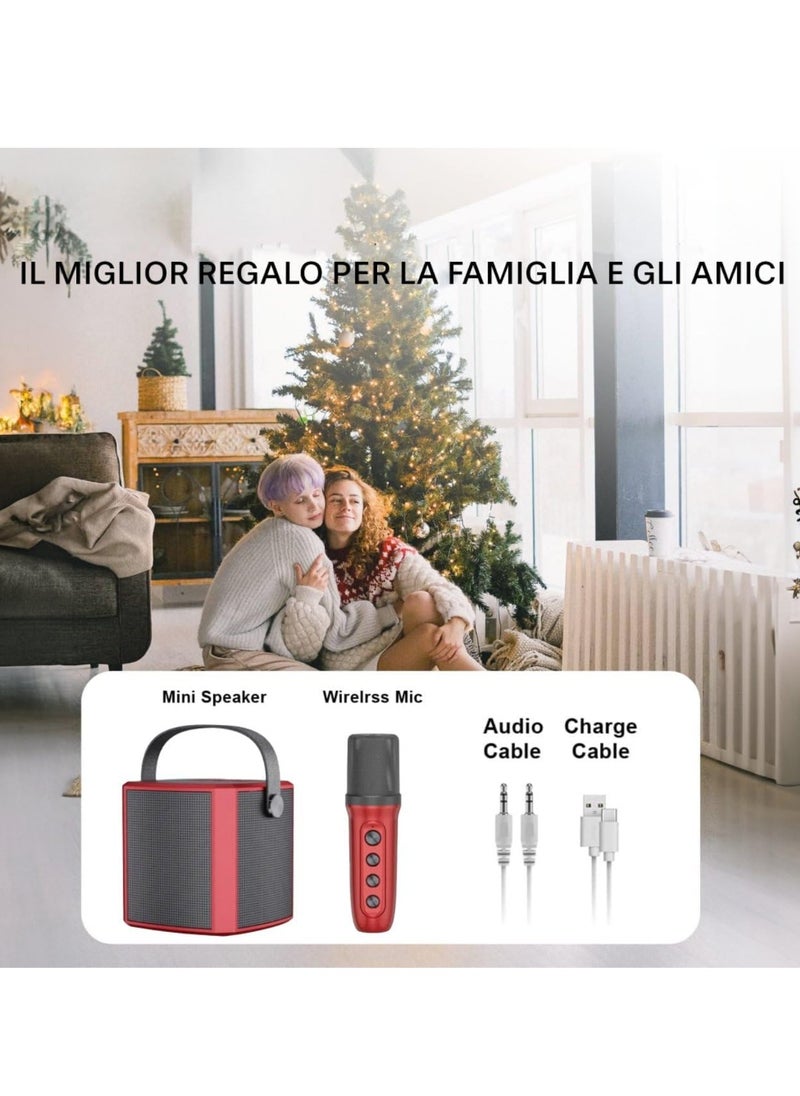 Portable Bluetooth Karaoke Speaker with Rechargeable Wireless Microphone, Type-C Charging, Multiple Voice Modes, TF Card Support – Red, Perfect for Parties, Karaoke, and Home Entertainment