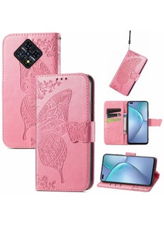 HuHa Case Cover For For Infinix Zero 8 Butterfly Love Flowers Embossed Horizontal Flip Leather Case with Holder & Card Slots & Wallet & Lanyard(Pink) 