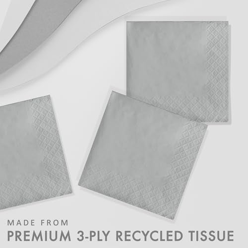 CREATIVE CONVERTING Touch of Color 50-Count 3-Ply Paper Beverage Napkins, Shimmering Silver - Image 2