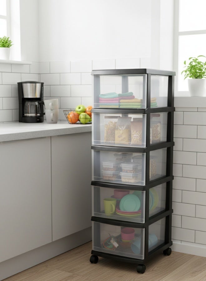 ماركولو خزانة أدراج بلاستيكية ملوّنة 5 طبقات – منظم متعدد الاستخدامات مع 5 أدراج واسعة – وحدة تخزين متينة للملابس، الألعاب، غرفة الأطفال والمنزل - Image 3