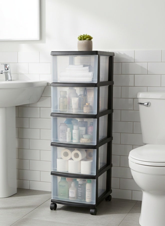 ماركولو خزانة أدراج بلاستيكية ملوّنة 5 طبقات – منظم متعدد الاستخدامات مع 5 أدراج واسعة – وحدة تخزين متينة للملابس، الألعاب، غرفة الأطفال والمنزل - Image 1