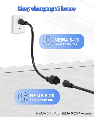 AplysiaTech Level 1/2 EV Tesla Charger,16A 120V/240V Tesla Home Charging Station, 21FT Cable NEMA 6-20 Plug NEMA 5-15 Adapter, NACS Connector, Travel Portable Wall Charger for Tesla Model Y/3/S/X - Image 5