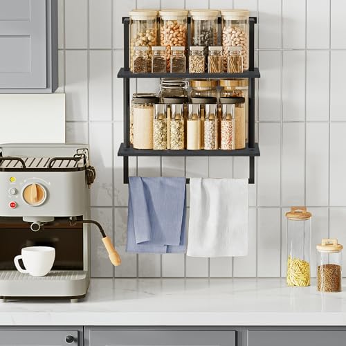yeavs Wall Mounted Towel Rack for Bathroom, Bath Storage Holder 3-Tier Steel Wood Towel Shelf with Bar, Black - Image 4