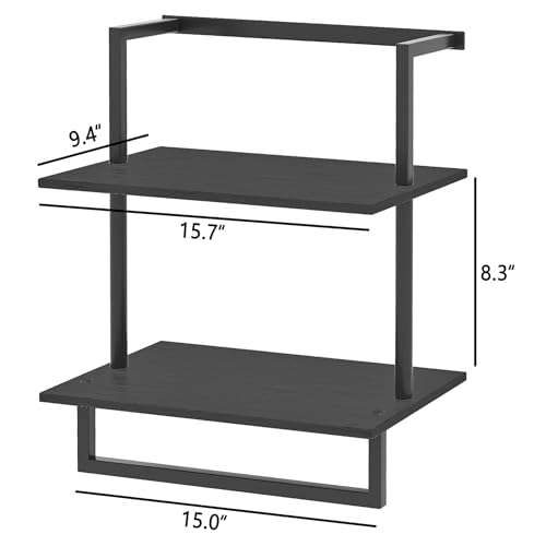 yeavs Wall Mounted Towel Rack for Bathroom, Bath Storage Holder 3-Tier Steel Wood Towel Shelf with Bar, Black - Image 3