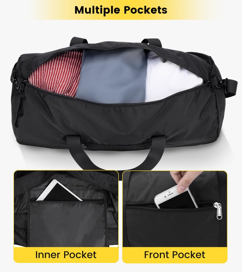 Vorspack Small Duffel Bag 20 Inches Foldable Gym Bag for Men Women Duffle Bag Lightweight with Inner Pocket for Travel Sports - Black - Image 3