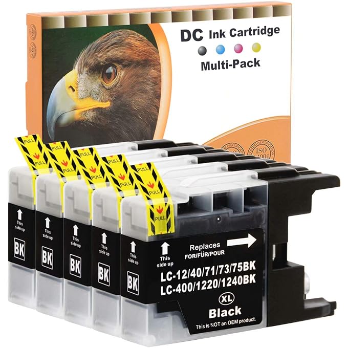D&C 5 x 20ML Black Printer Cartridges Compatible With LC-1220 LC-1240 BK XL MFC-J280W MFC-J425W MFC-J435W MFC-J5910DW MFC-J625DW MFC-J6510DW MFC-J6710DW MFC-J6910DW MFC-J825DW MFCJ83