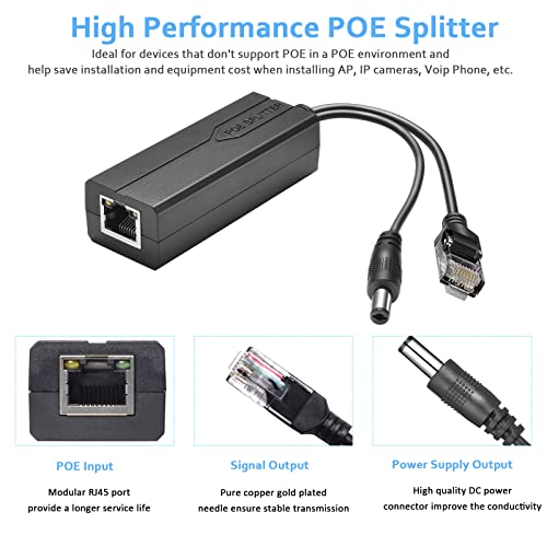 Bawofu Active PoE Power Over Ethernet Splitter Adapter 48V to 12V, 5.5x2.1mm DC, IEEE 802.3AF/at Compliant 10/100Mbps PoE Splitter with 12V Output for Surveillance Camera CCTV & VoIP Phone, 2 Pack - Image 3