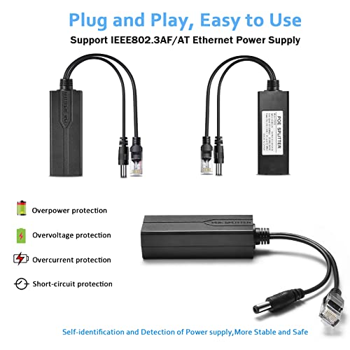 Bawofu Active PoE Power Over Ethernet Splitter Adapter 48V to 12V, 5.5x2.1mm DC, IEEE 802.3AF/at Compliant 10/100Mbps PoE Splitter with 12V Output for Surveillance Camera CCTV & VoIP Phone, 2 Pack - Image 2