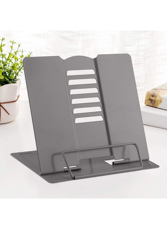 MSDADA Desk Book Stand Metal Reading Rest Book Holder Angle Adjustable Stand Document Holder Portable Sturdy Lightweight Bookstandstextbooks Tablet Music Books Cook Recipe (Grey) - Image 2