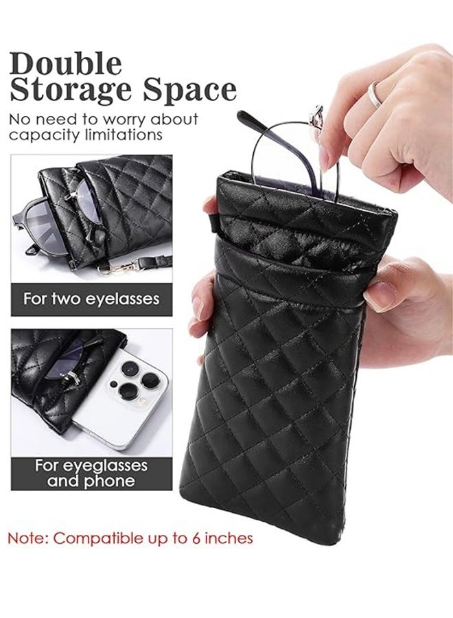 علبة نظارات مزدوجة 2 قطعة، حقيبة نظارات شمسية ناعمة من جلد PU، علبة نظارات شمسية محمولة كبيرة مع فتحة علوية للضغط للنساء (وردي وأسود) - Image 3
