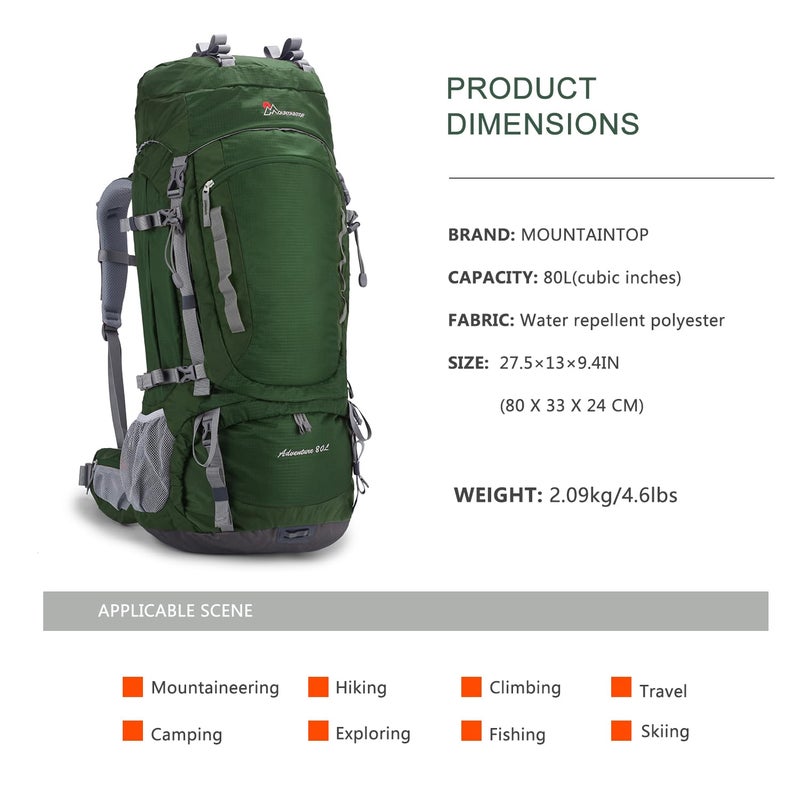 MOUNTAINTOP 75L/80L Waterproof Multi-Function Hiking Camping Bag Backpack for Trekking Mountain with Rain Cover - Image 2
