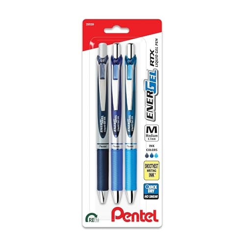 Pentel EnerGel RTX Retractable Liquid Gel Pen, 0.7mm, Note-Taking Hue, Navy, Blue, and Sky Blue Ink, Pack of 3 Pens (BL77LBNBP3M) - Image 4