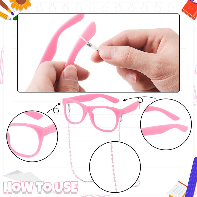 EchoElce 100 Days of School Costume for Girls Old Lady Costume for Kids Grandma Wig Glasses Chain Necklace Bracelet Grandma Dress up Cosplay Accessories Set (Pink) - Image 4