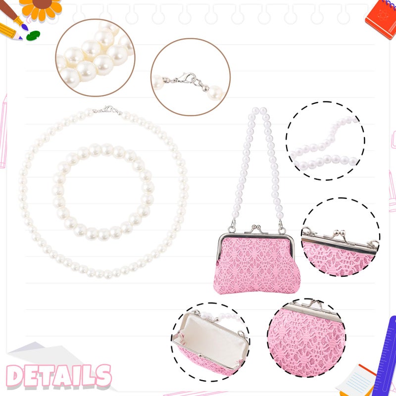 EchoElce 100 Days of School Costume for Girls Old Lady Costume for Kids Grandma Wig Glasses Chain Necklace Bracelet Grandma Dress up Cosplay Accessories Set (Pink) - Image 5