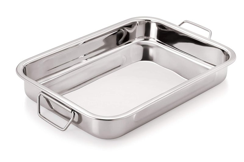 Chef Direct Stainless Steel Roasting Pan with Folding Handles Silver 35cm - Image 1