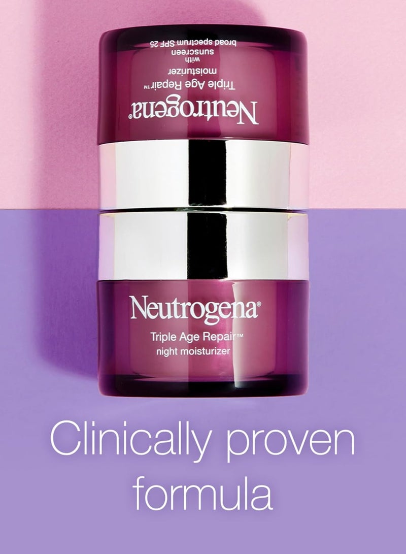 Neutrogena Triple Age Repair Anti-Aging Night Cream with Vitamin C; Fights Wrinkles & Evens Tone, Firming Anti-Wrinkle Face & Neck Cream; Glycerin & Shea Butter 1.7 ozounce - Image 4