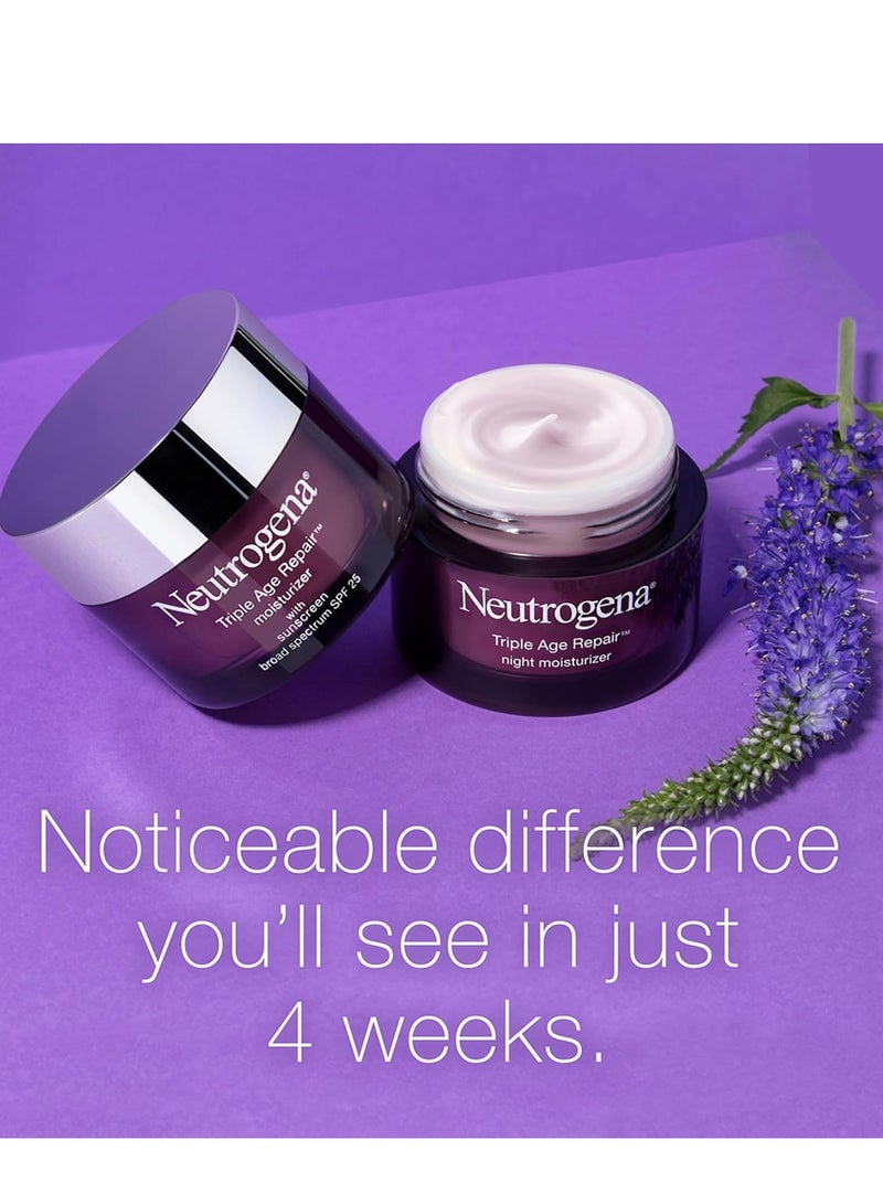 Neutrogena Triple Age Repair Anti-Aging Night Cream with Vitamin C; Fights Wrinkles & Evens Tone, Firming Anti-Wrinkle Face & Neck Cream; Glycerin & Shea Butter 1.7 ozounce - Image 2