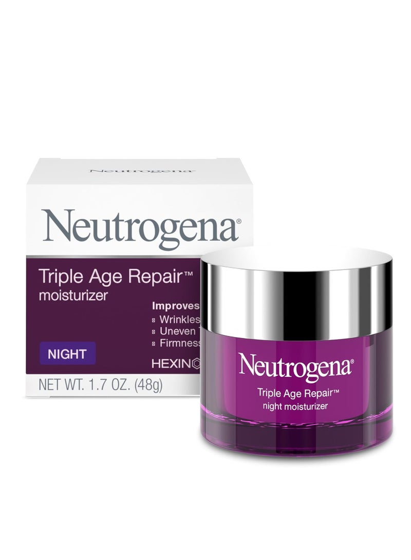Neutrogena Triple Age Repair Anti-Aging Night Cream with Vitamin C; Fights Wrinkles & Evens Tone, Firming Anti-Wrinkle Face & Neck Cream; Glycerin & Shea Butter 1.7 ozounce - Image 1