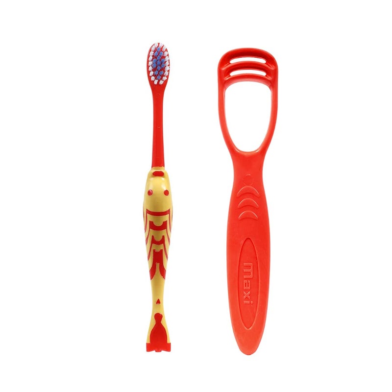 MAXI Oral Care Combo of 8-4 Goldie Junior Kids Soft Toothbrush & 4 TC - 1 Number Tongue Cleaner - Image 2