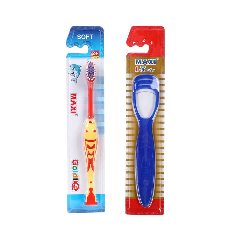 MAXI Oral Care Combo of 8-4 Goldie Junior Kids Soft Toothbrush & 4 TC - 1 Number Tongue Cleaner - Image 3