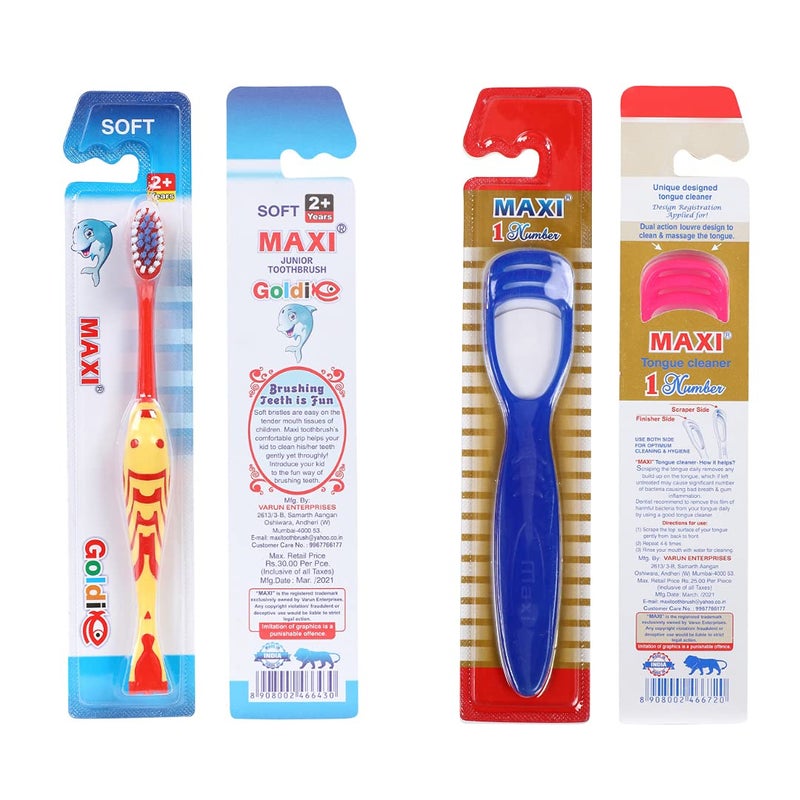 MAXI Oral Care Combo of 8-4 Goldie Junior Kids Soft Toothbrush & 4 TC - 1 Number Tongue Cleaner - Image 4
