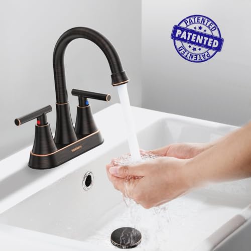 Hurran Bathroom Faucets for Sink 3 Hole, Hurran 4 inch Oil Rubbed Bronze Bathroom Sink Faucet with Pop-up Drain and Supply Hoses, Stainless Steel Lead-Free Centerset Faucets for Vanity RV, 2 Pack - Image 2