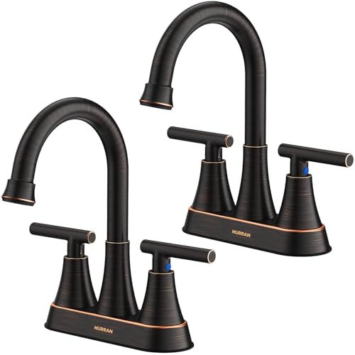 Hurran Bathroom Faucets for Sink 3 Hole, Hurran 4 inch Oil Rubbed Bronze Bathroom Sink Faucet with Pop-up Drain and Supply Hoses, Stainless Steel Lead-Free Centerset Faucets for Vanity RV, 2 Pack - Image 1