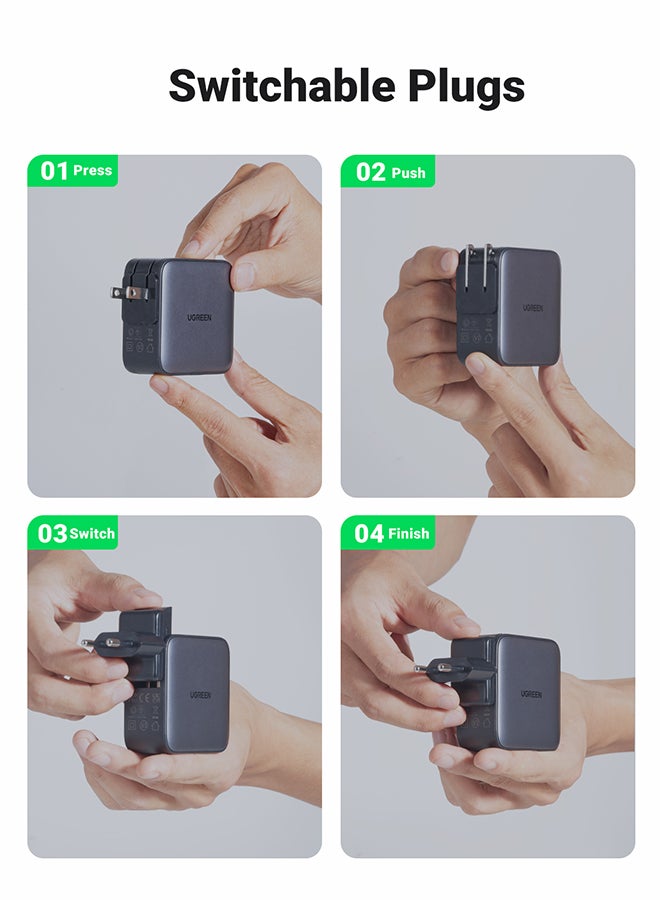 يو جرين شاحن تقنية Nexode GaN شاحن سفر سريع دولي محول تايب سي مع بمقبس امريكي/بريطاني/ اوروبي شاحن جداري ب3 منافذ يو اس ب متوافق مع ماك بوك واتش بي وديل ولينوفو وايفون وايباد وجالكسي وسويتش - Image 5