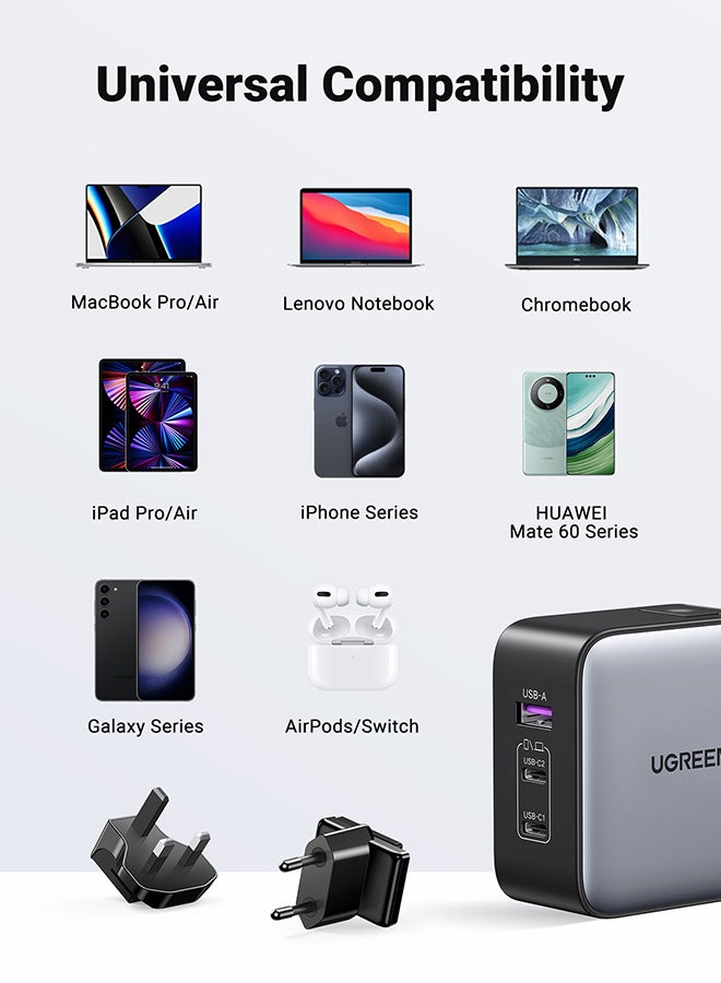 يو جرين شاحن تقنية Nexode GaN شاحن سفر سريع دولي محول تايب سي مع بمقبس امريكي/بريطاني/ اوروبي شاحن جداري ب3 منافذ يو اس ب متوافق مع ماك بوك واتش بي وديل ولينوفو وايفون وايباد وجالكسي وسويتش - Image 3