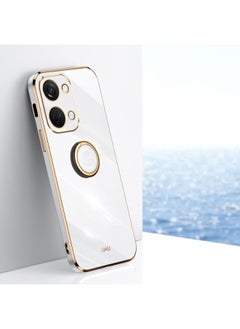 Case Cover For For OnePlus Ace 2V XINLI Straight Edge 6D Electroplate TPU Phone Case with Ring Holder(White)