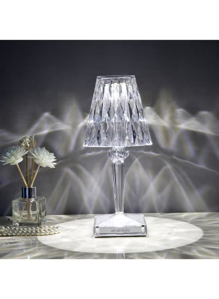 Sharpdo 3-Way Touch Control Crystal Table Lamp With Dual USB Charging Ports Transparent 260x86ml - Image 1