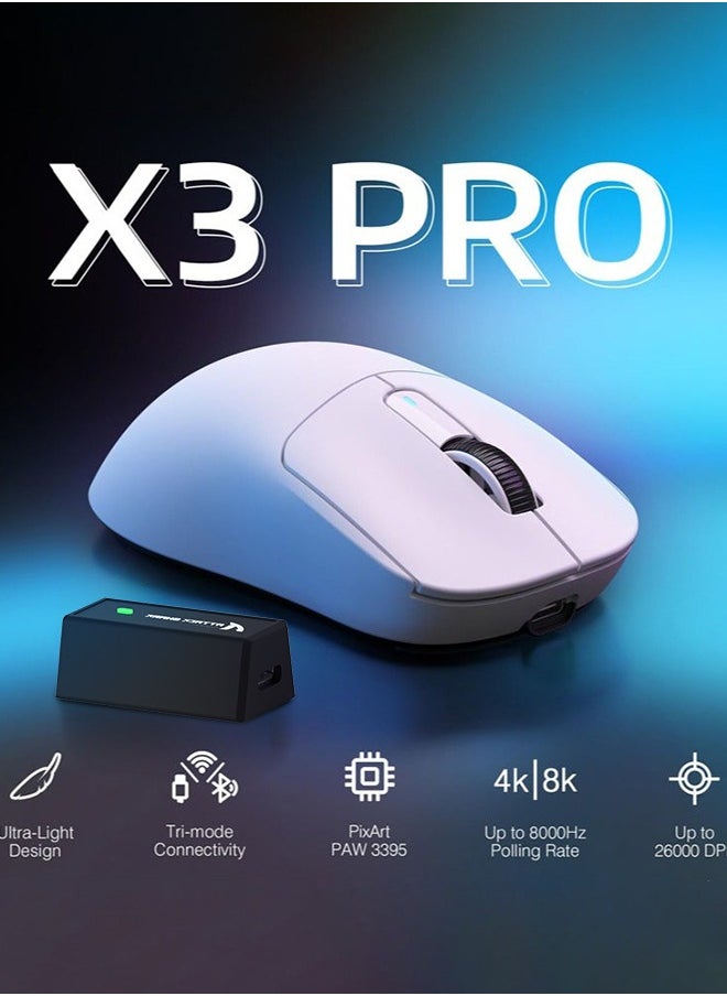 Attack Shark - X3PRO 4K/8K Lightweight Wireless Gaming Mouse with Tri-Mode(Wired/2.4GHz/BT),PAW3395 Optical Sensor,26K DPI,Kailh GM8.0 Switch,Long Battery,7 Buttons for PC/Laptop/Win/Mac(White) - Image 1