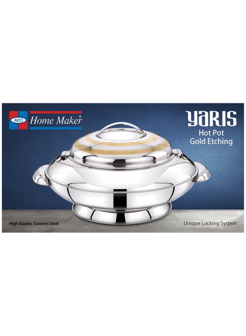 Homemaker Yaris Hotpot 7500ml Capacity - Unique Locking Lid - High Quality Stainless Steel -  Gold Etching & Silver  - Image 2