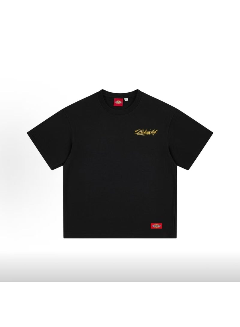 Dickies American Retro Script Yellow Print Black T-Shirt Size M - Image 1
