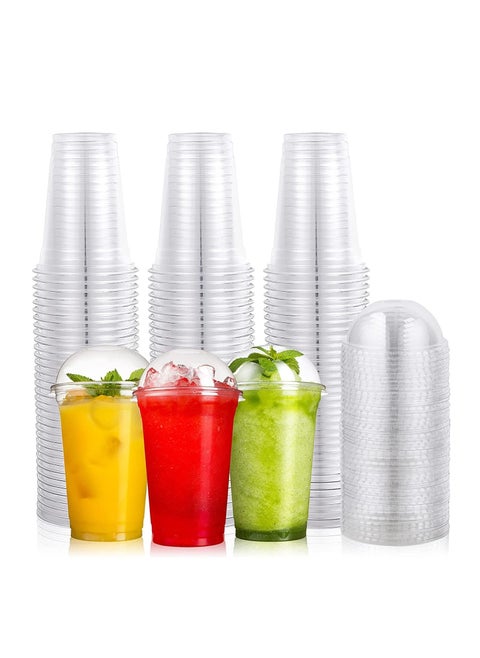 14oz Disposable Drinking Plastic Cup  For Smoothie Coffee Water Juice Cups with Dome Lid