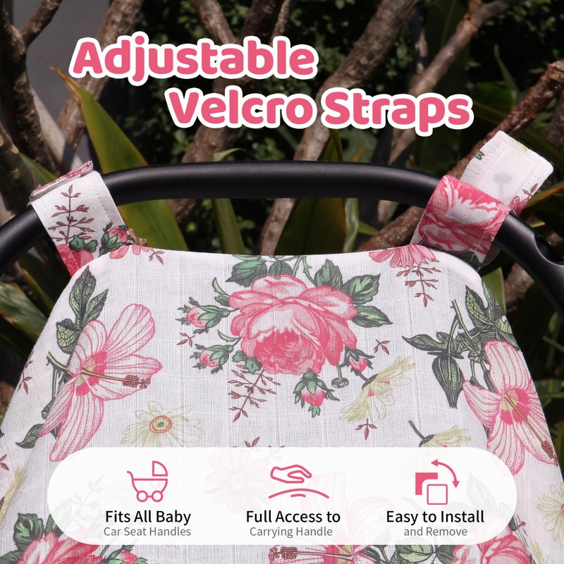 Metplus Muslin Carseat Cover for Babies,Breathable Infant Carseat Cover Lightweight Baby Carrier Cover for Girls Boys, Fit Spring Summer/Hot Days/Warm Weather - Image 2